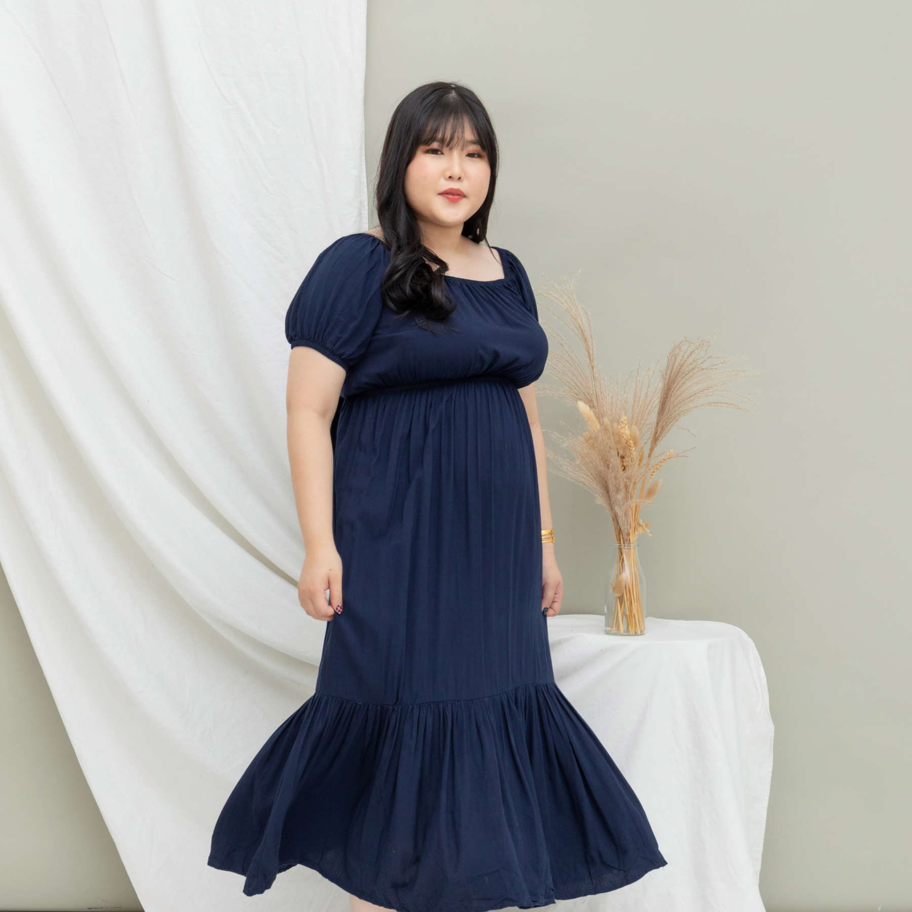 INGRID ANASTASIA DRESS - NAVY BLUE-Juneoesque-Plus Size Clothing
