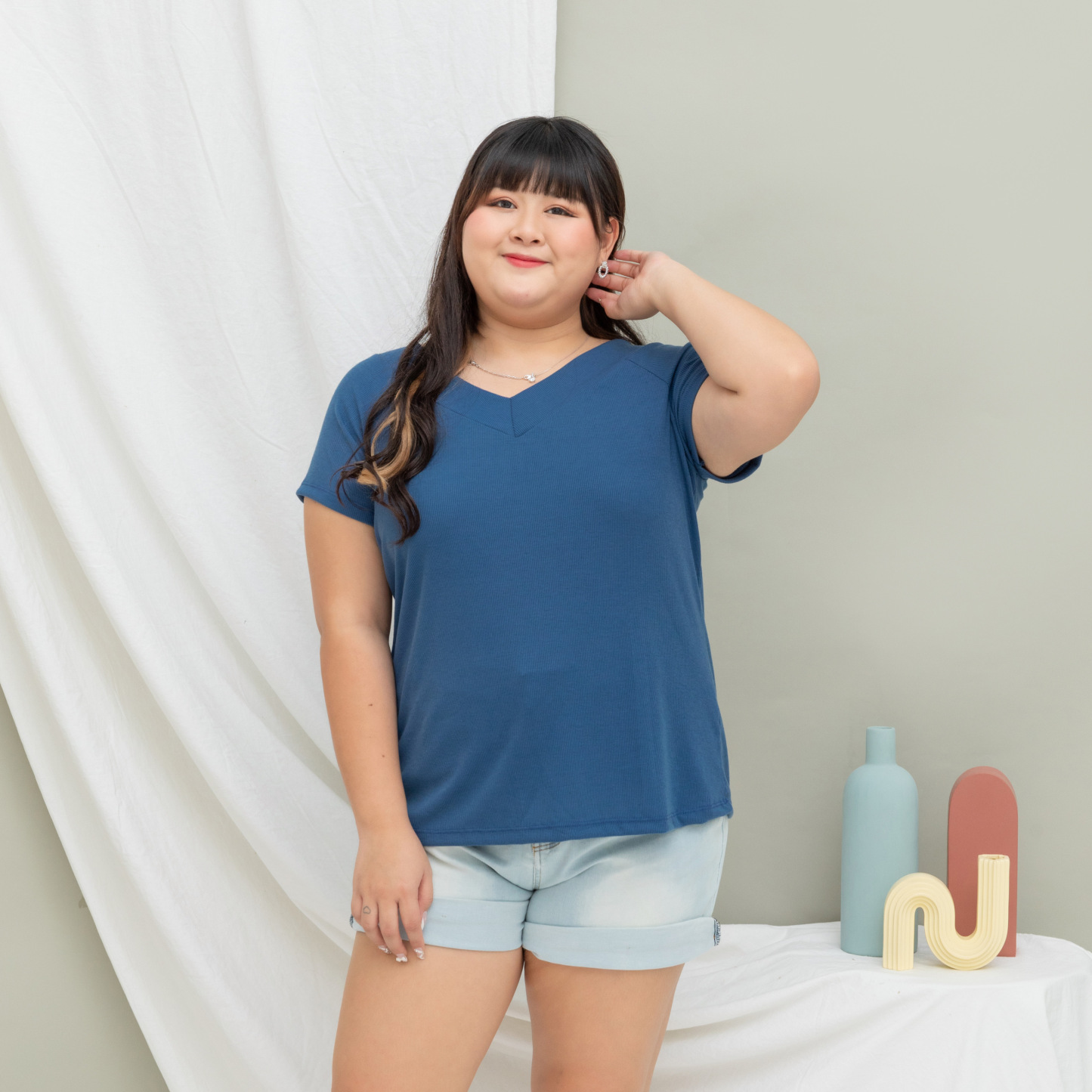 ASHMAR ANGLISS TOP - BLUE-Juneoesque-Plus Size Clothing