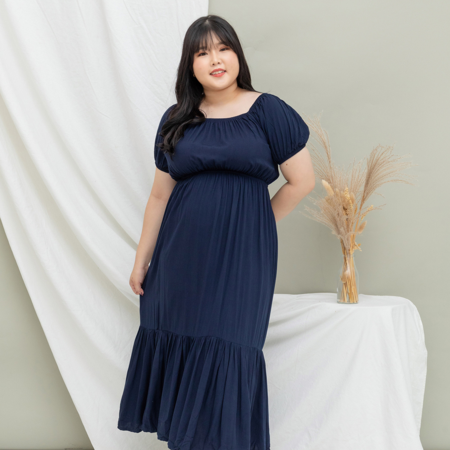 INGRID ANASTASIA DRESS - NAVY BLUE-Juneoesque-Plus Size Clothing