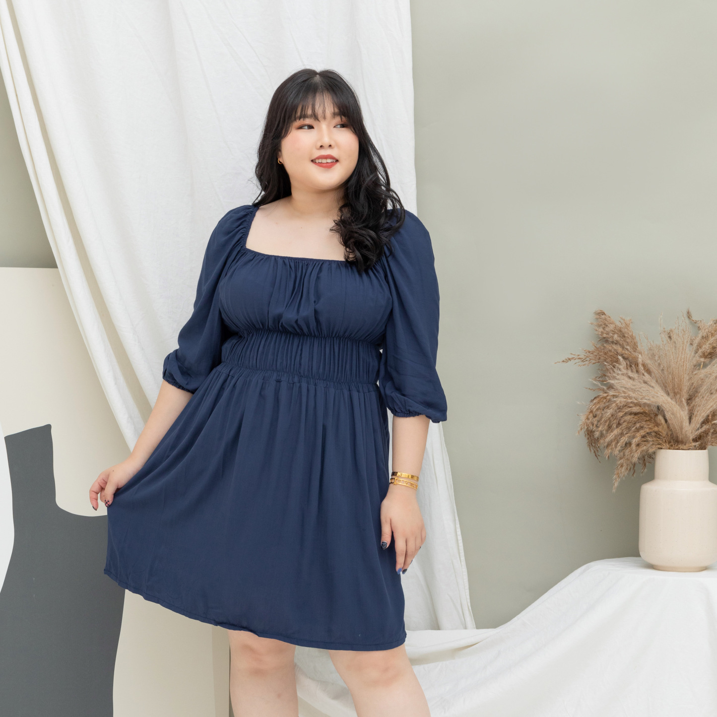 GABRIELLE SYRIA DRESS - NAVY BLUE-Juneoesque-Plus Size Clothing