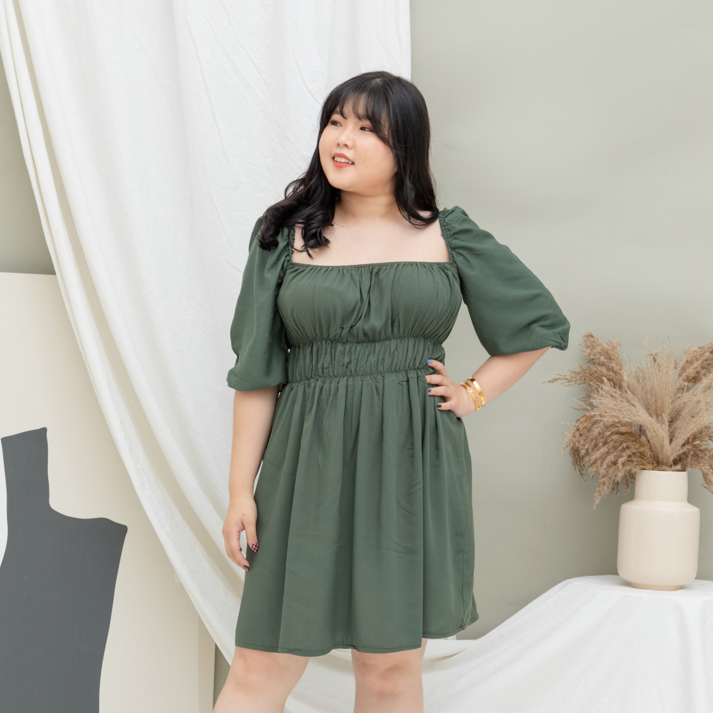 GABRIELLE SYRIA DRESS - FOREST GREEN-Juneoesque-Plus Size Clothing
