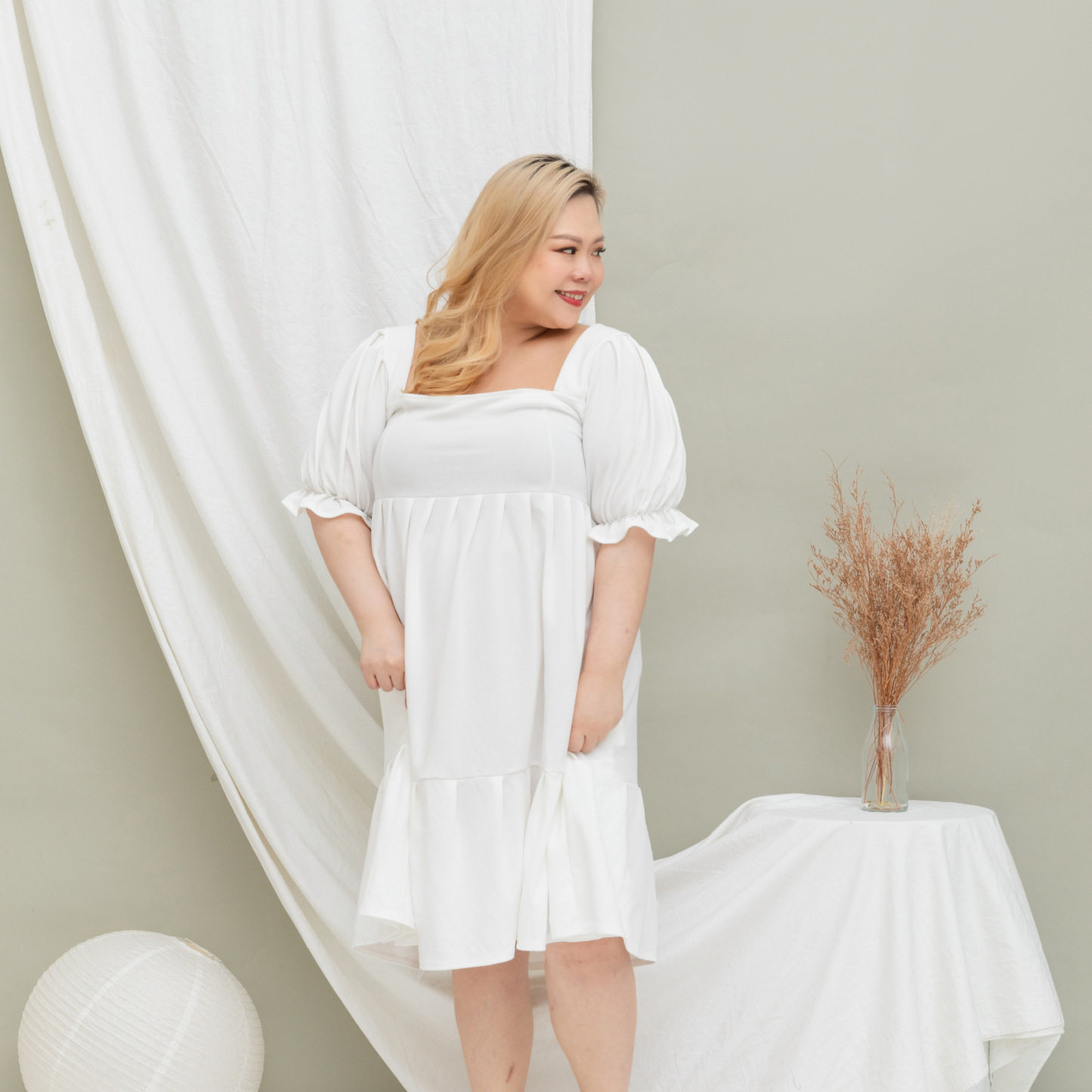 MAYA KATHERINE DRESS - WHITE-Juneoesque-Plus Size Clothing