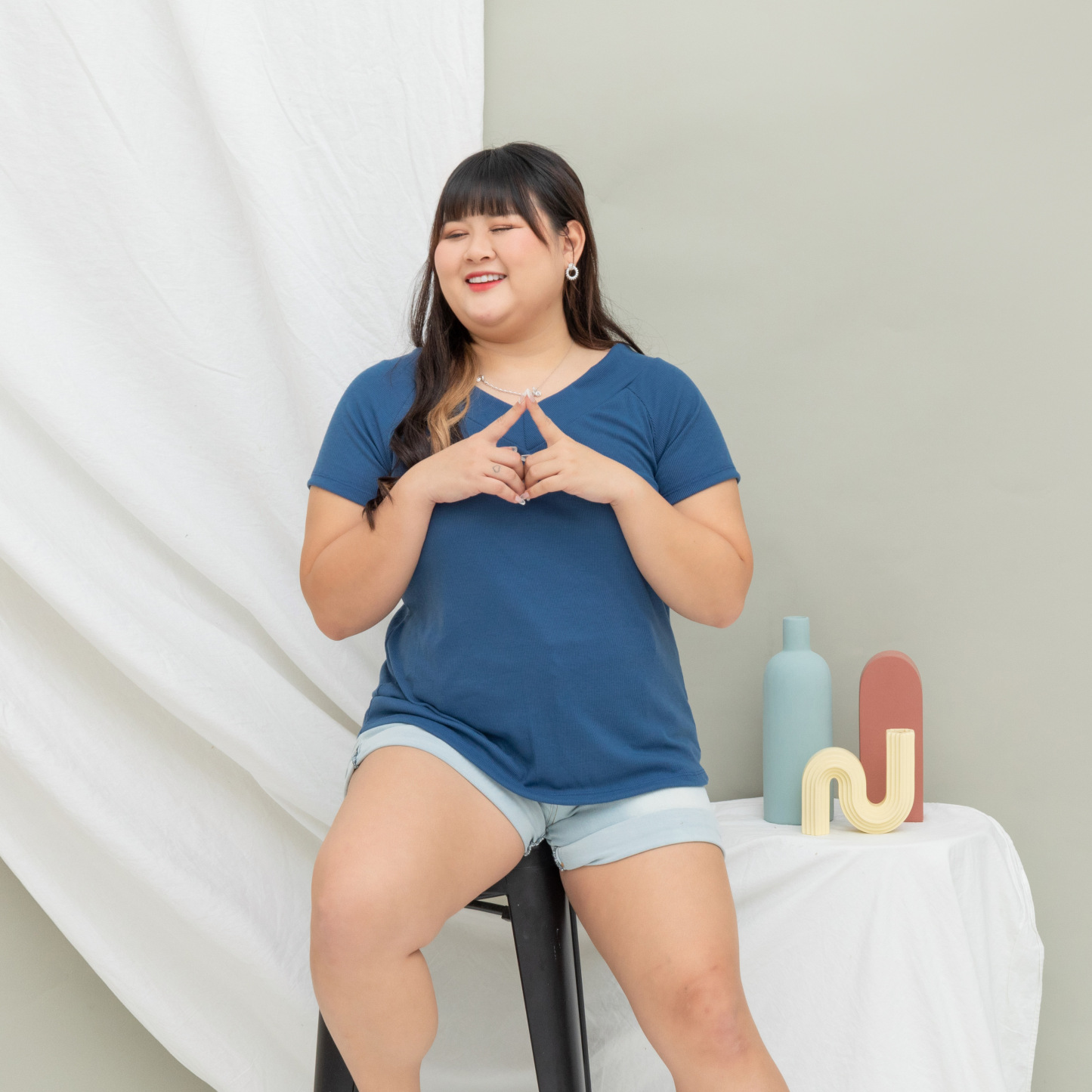 ASHMAR ANGLISS TOP - BLUE-Juneoesque-Plus Size Clothing
