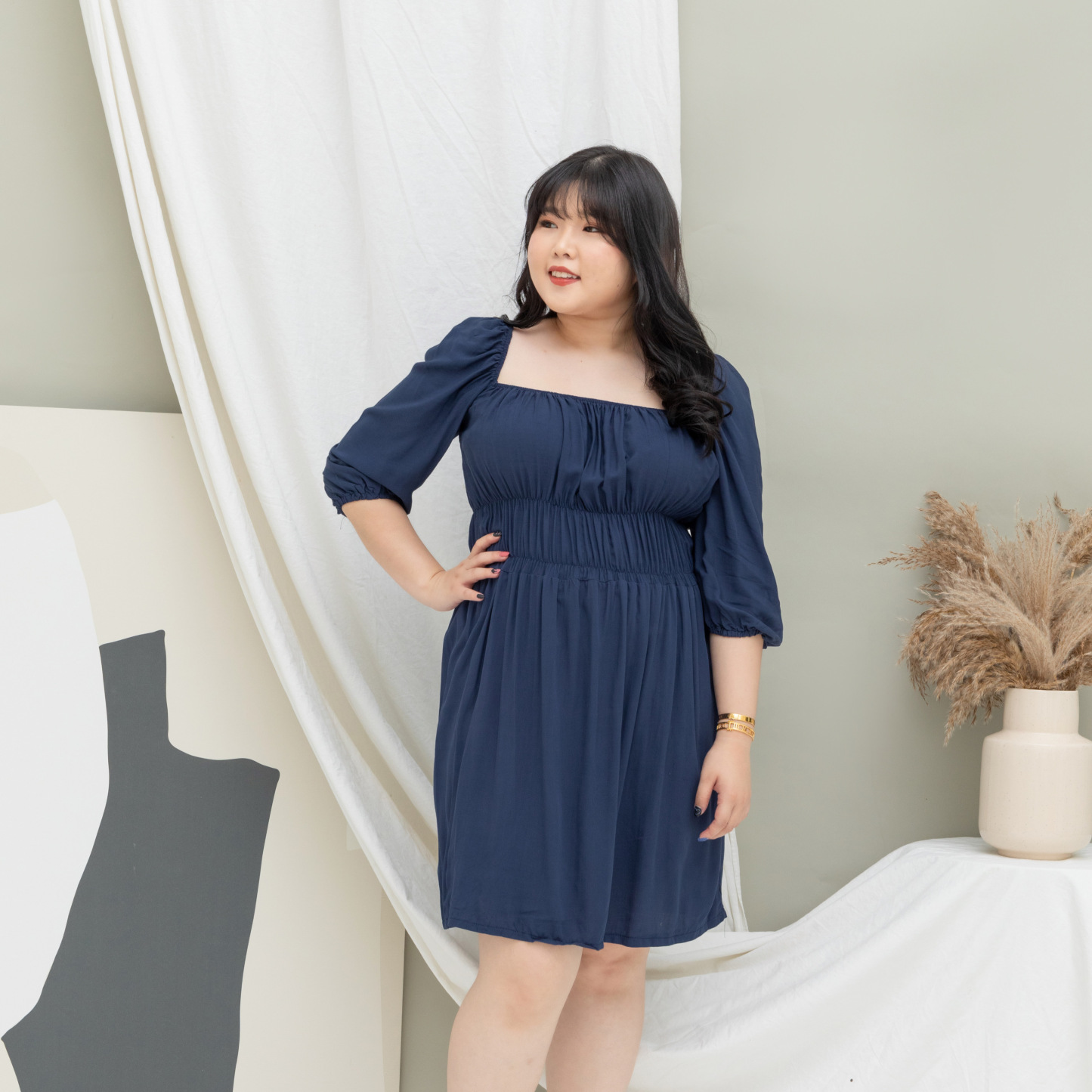 GABRIELLE SYRIA DRESS - NAVY BLUE-Juneoesque-Plus Size Clothing