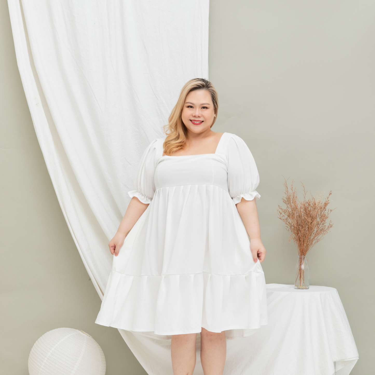 MAYA KATHERINE DRESS - WHITE-Juneoesque-Plus Size Clothing
