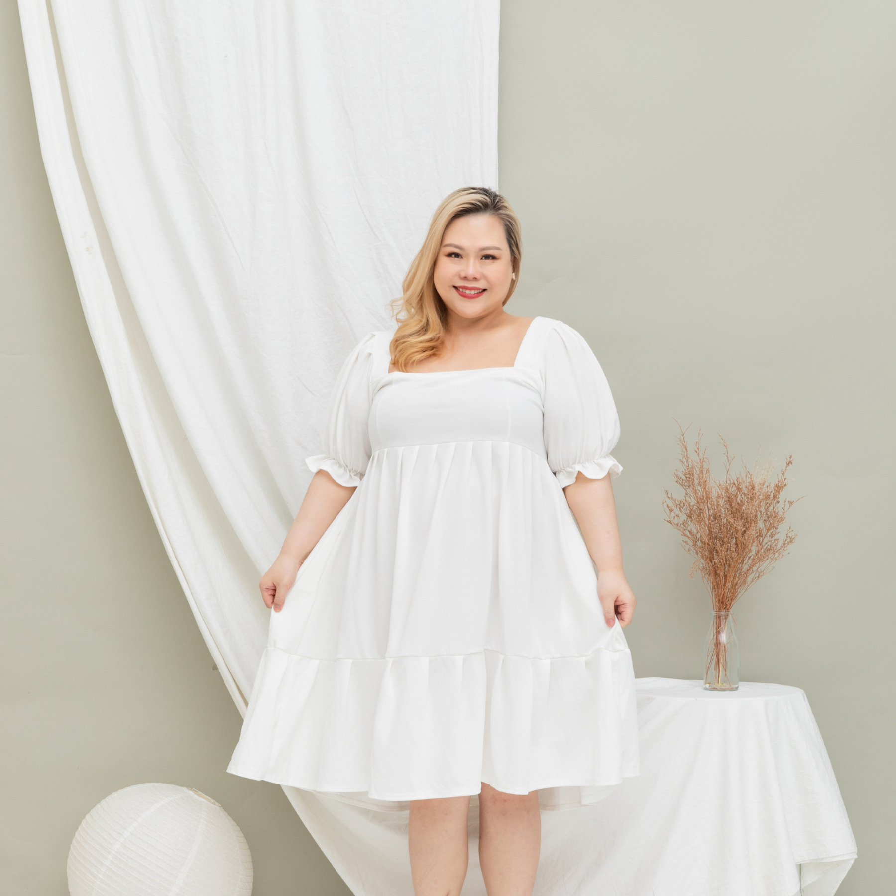 MAYA KATHERINE DRESS - WHITE-Juneoesque-Plus Size Clothing