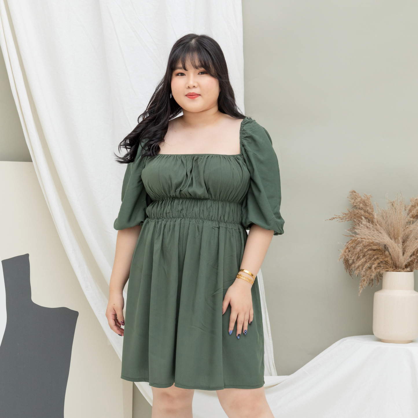GABRIELLE SYRIA DRESS - FOREST GREEN-Juneoesque-Plus Size Clothing