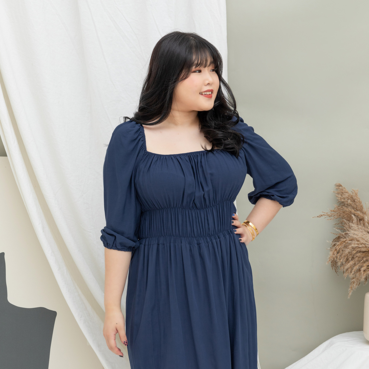 GABRIELLE SYRIA DRESS - NAVY BLUE-Juneoesque-Plus Size Clothing