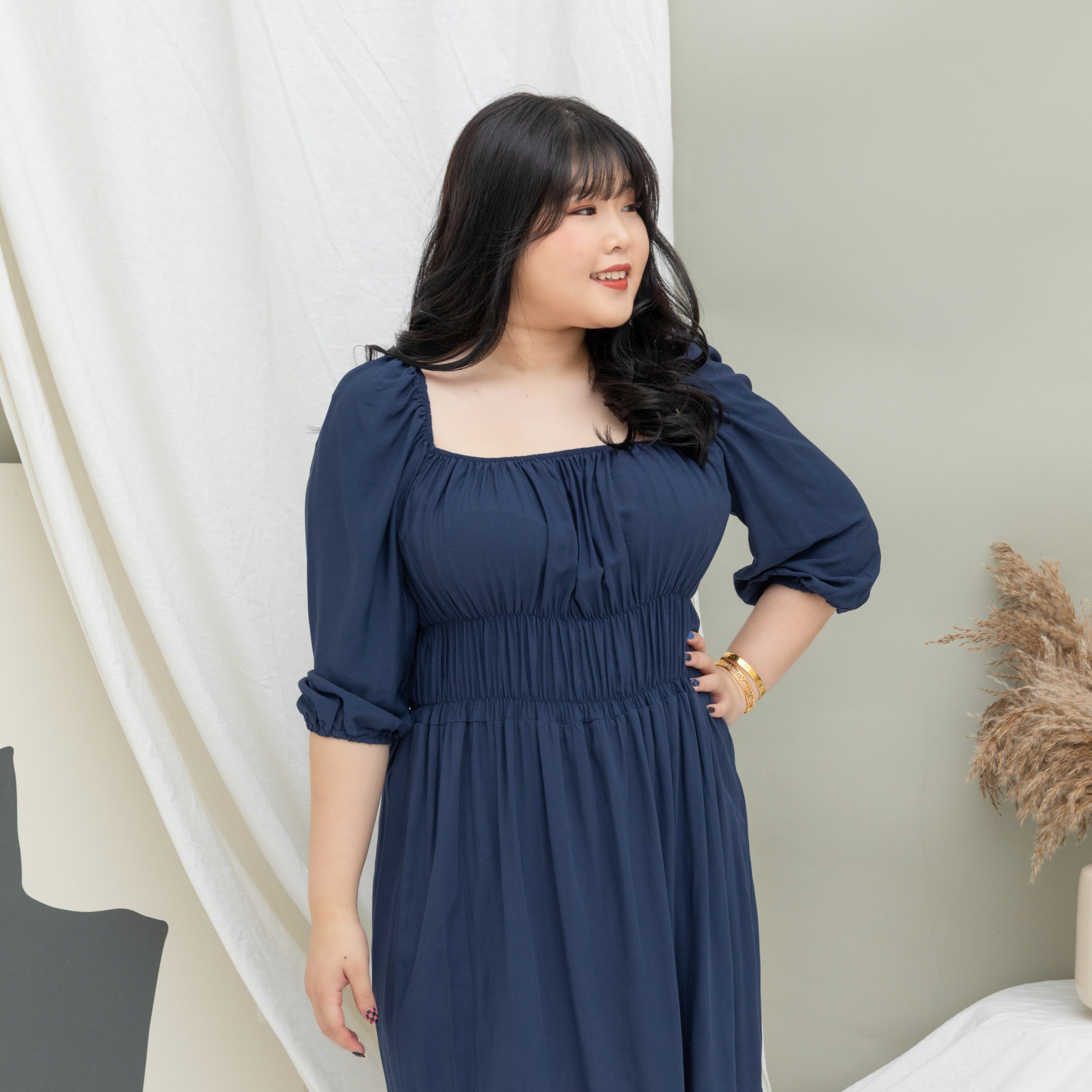 GABRIELLE SYRIA DRESS - NAVY BLUE-Juneoesque-Plus Size Clothing