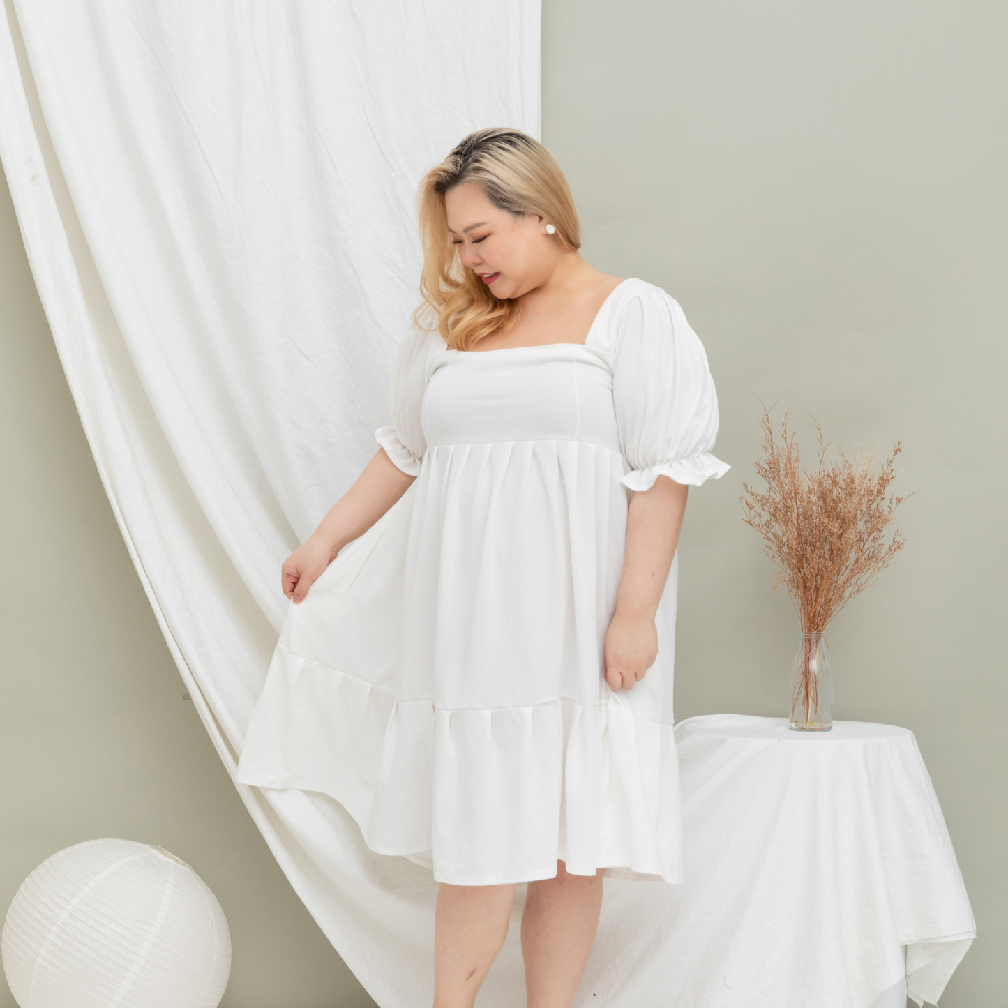 MAYA KATHERINE DRESS - WHITE-Juneoesque-Plus Size Clothing