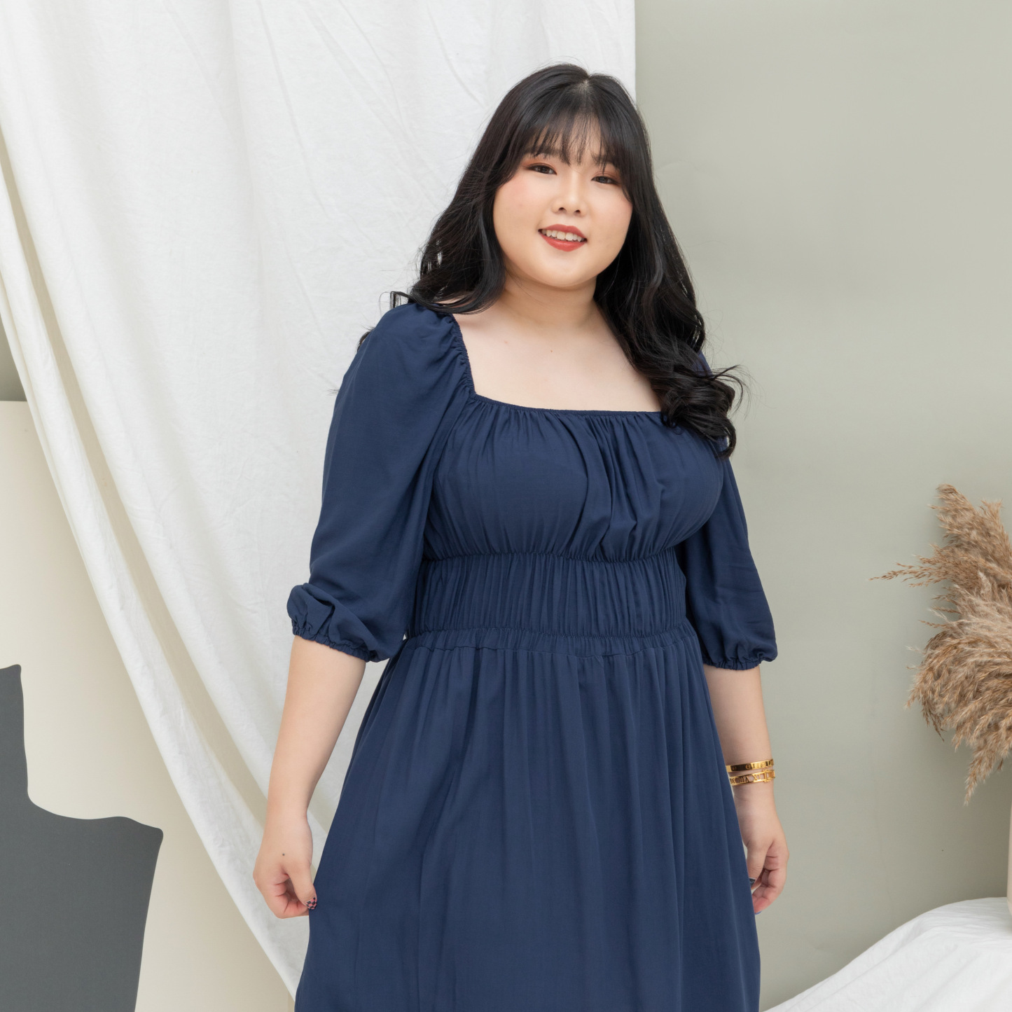 GABRIELLE SYRIA DRESS - NAVY BLUE-Juneoesque-Plus Size Clothing