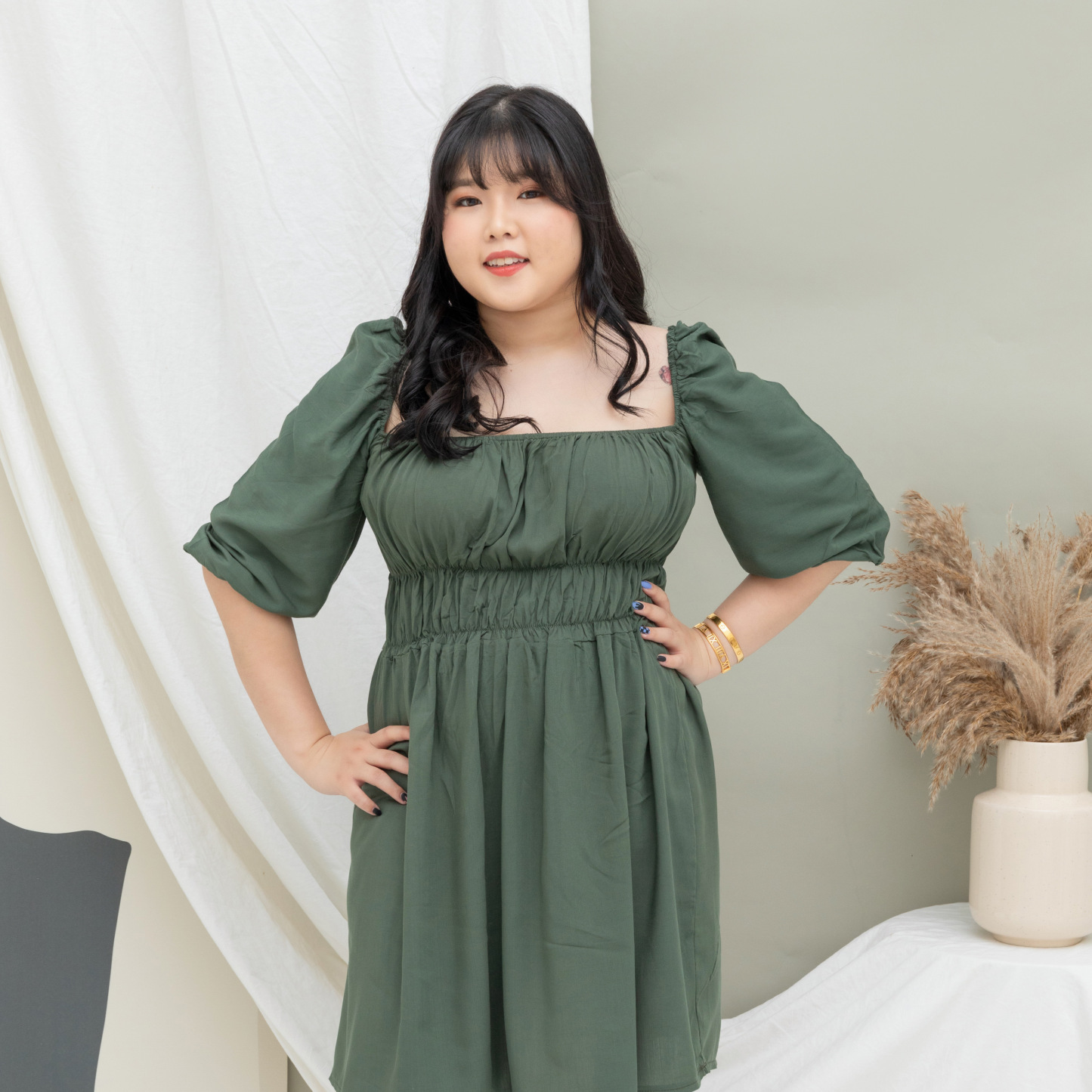 GABRIELLE SYRIA DRESS - FOREST GREEN-Juneoesque-Plus Size Clothing