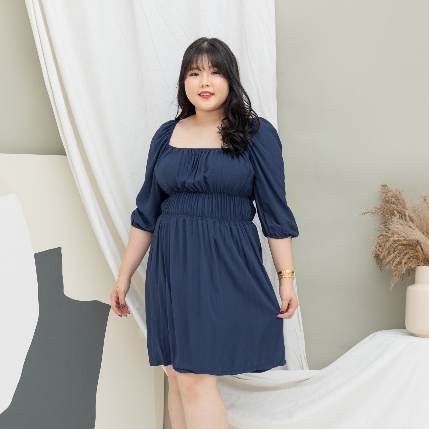 GABRIELLE SYRIA DRESS - NAVY BLUE-Juneoesque-Plus Size Clothing