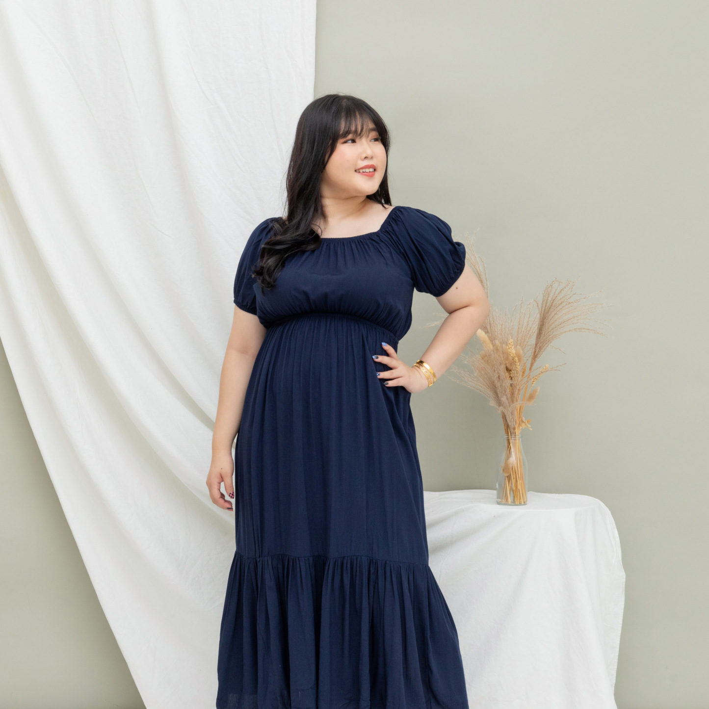INGRID ANASTASIA DRESS - NAVY BLUE-Juneoesque-Plus Size Clothing