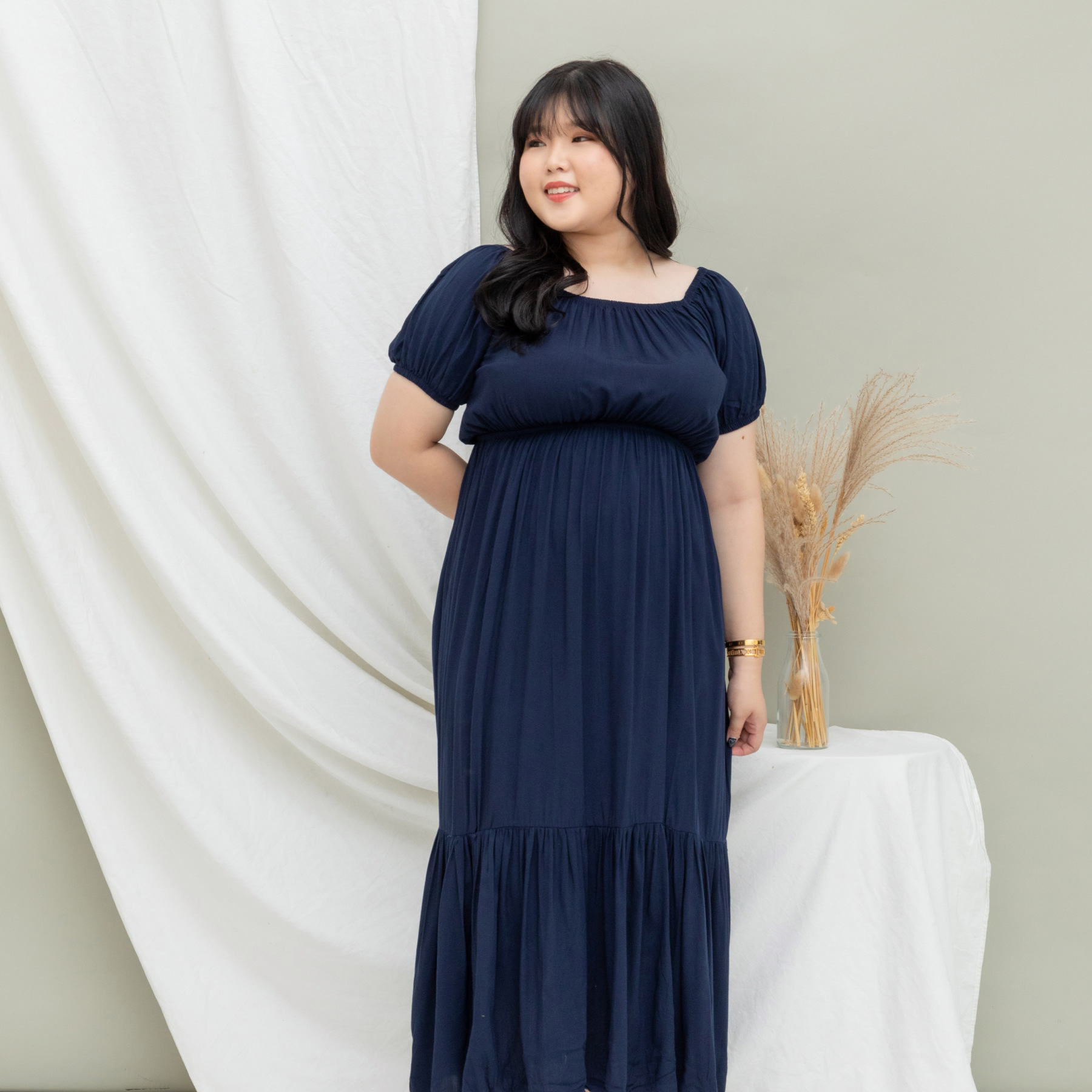 INGRID ANASTASIA DRESS - NAVY BLUE-Juneoesque-Plus Size Clothing