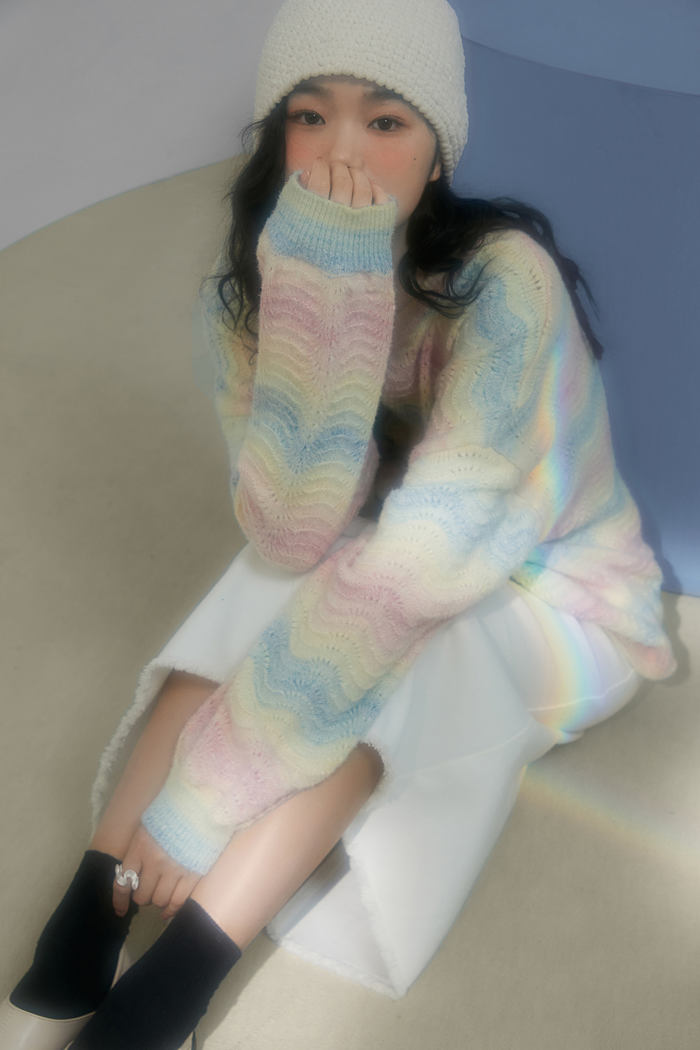 Rainbow sweater, sweet and loose in autumn and winter, minority gradient color Pullover Sweater, female