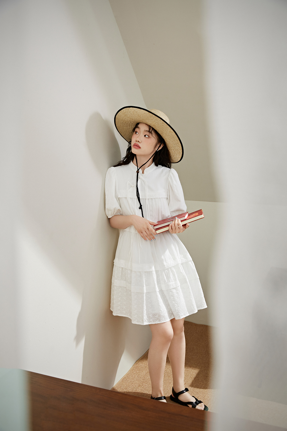  Summer design white layered dress 