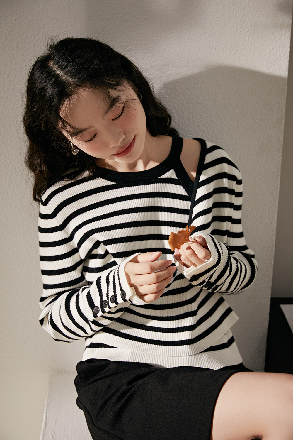  Autumn design striped long sleeved sweater 