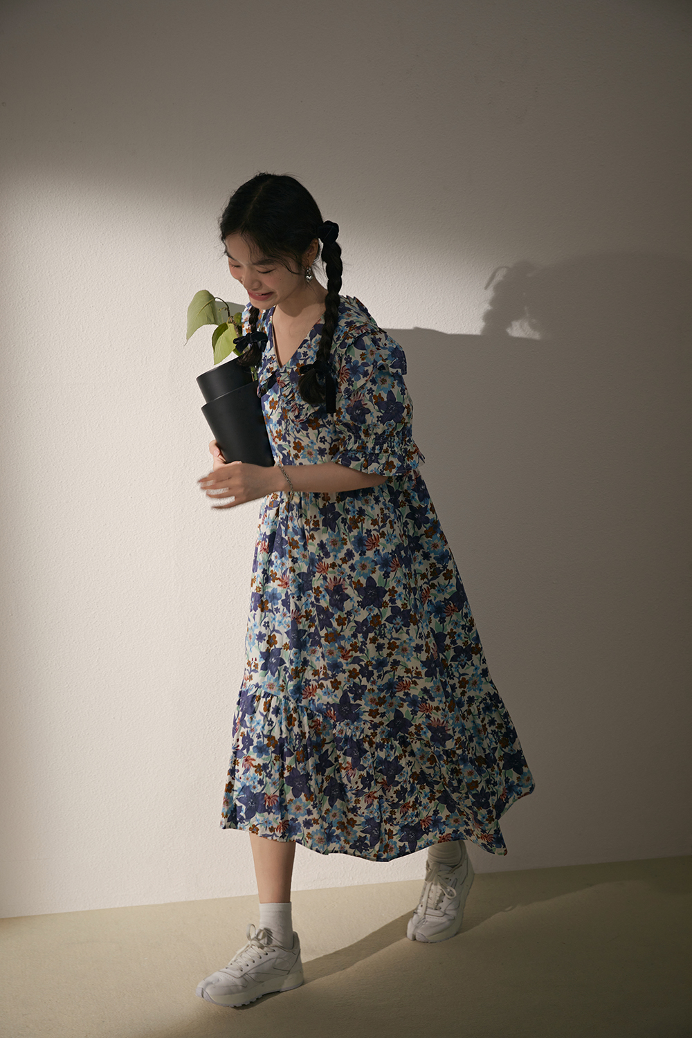  Summer French bubble sleeve Floral Dress 