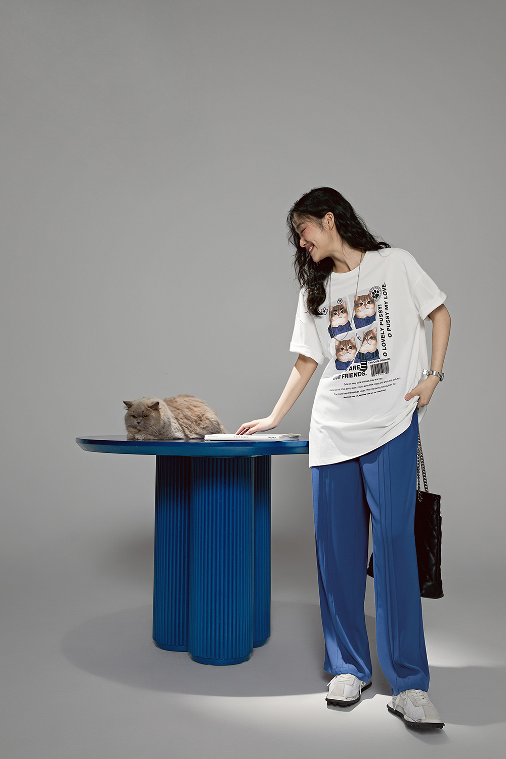  Summer design cat print short sleeve loose T-shirt 