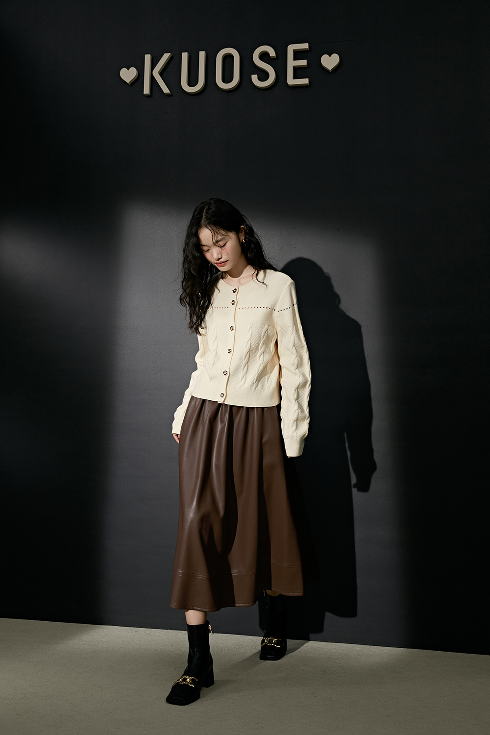 Broad brown vintage long leather skirt skirt skirt for women autumn/winter 2022 new loose A-line PU skirt