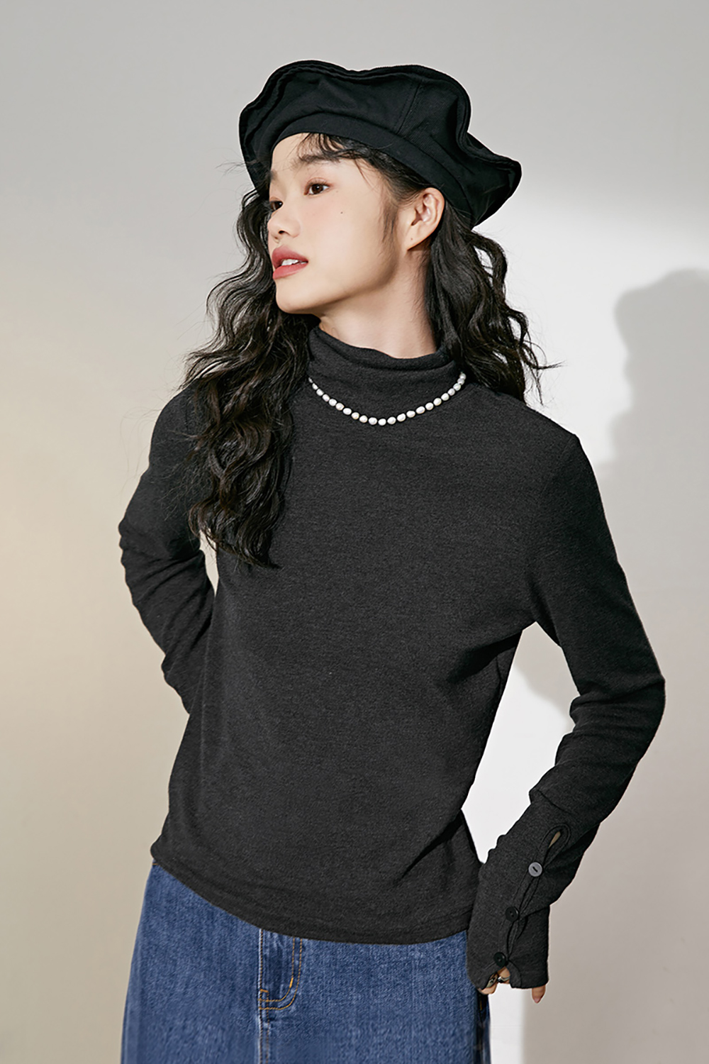 Broad color, high collar and long sleeve with base sweater 2022 autumn winter new women's design sense slim knit