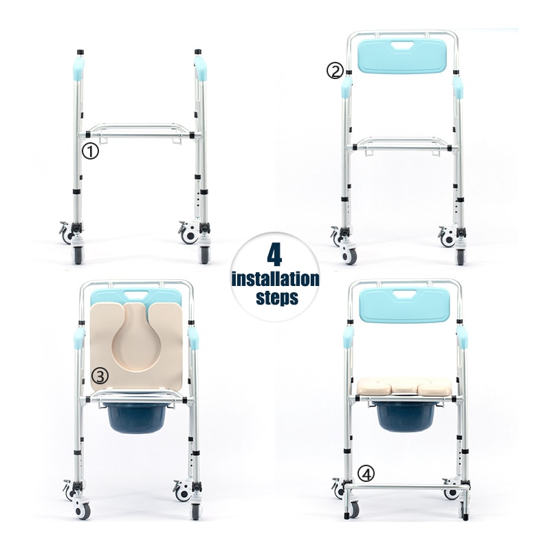 BMC Adjustable Wheeled Mobile Elderly Bathroom Seat AntiSkid Bath