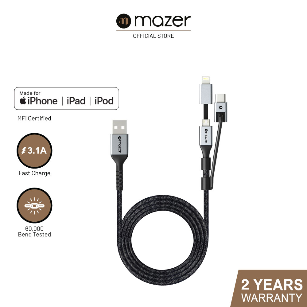Mazer Infinite.LINK Pro 3 Mfi certified USB-A to Lightning Cable (1M , 3-in-1)