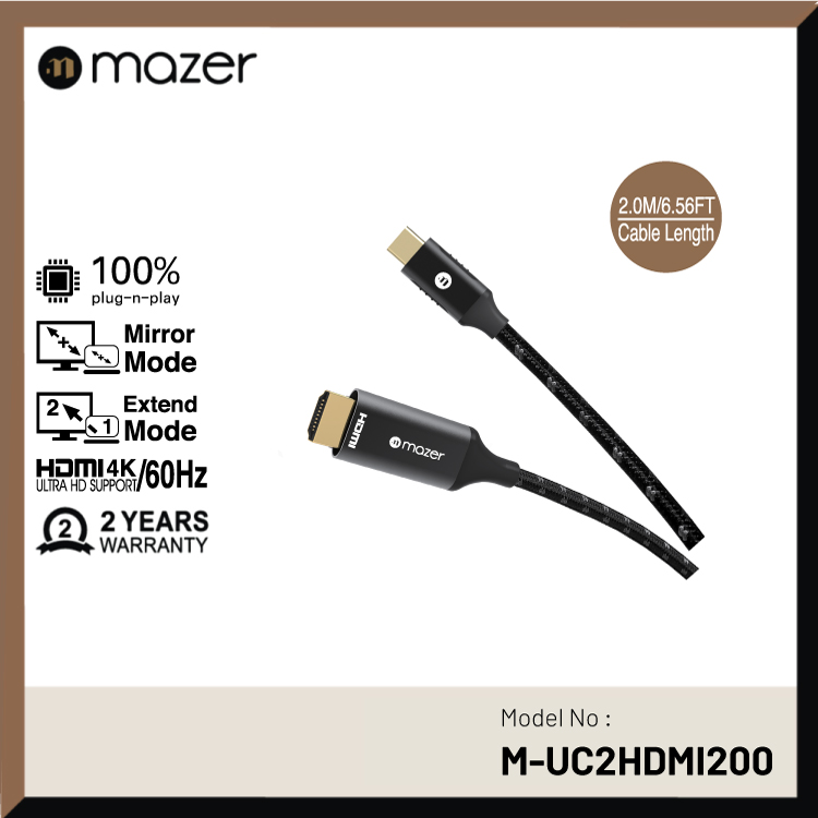 Mazer USB-C to 4K HDMI 2 meters Cable Adapter