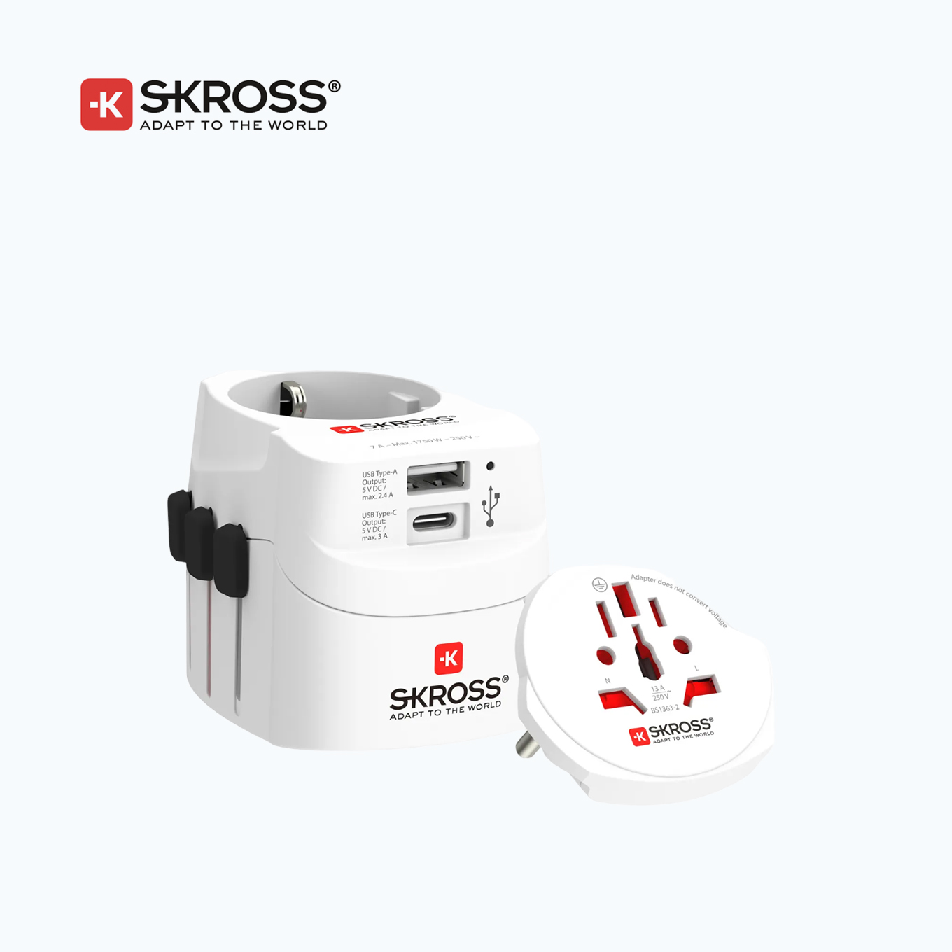 Skross PRO Light USB (AC)-World, 3 Slides Universal Travel Adapter with EU Adapter
