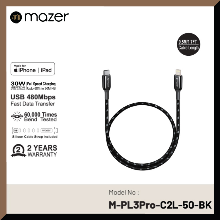 Mazer Infinite.LINK Pro 3 Mfi certified USB-C to Lightning cable 0.5M