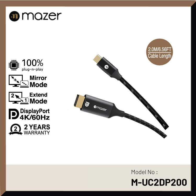 Mazer USB-C to 4K/60Hz DisplayPort 2 meters Cable Adapter