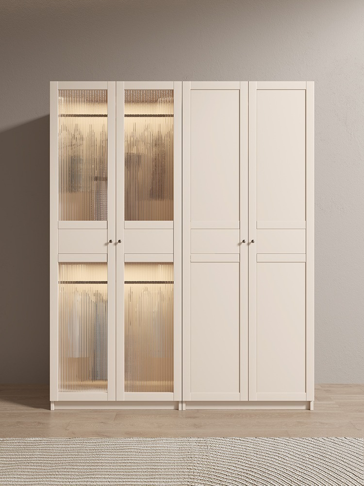 [Pre-order] Cream Wardrobe with Glass Door in Light Luxury French Style - Combinations with Top Cabinet -Smart-Living
