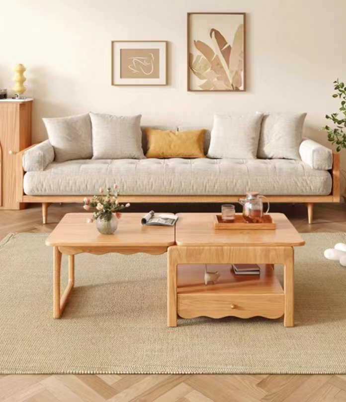 [Showroom display sample]Huanas multifunctional lifting coffee table dining table dual-use folding creative small household solid wood legs coffee-Smart-Living