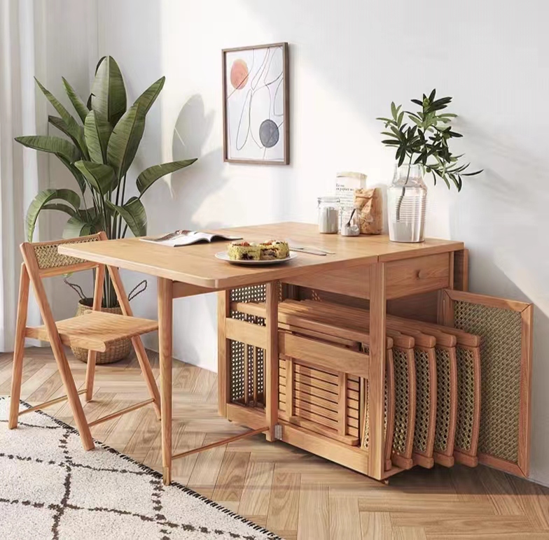 Warners Scandinavian storage table and chairs folding dining table solid wood legs small household home simple senior rectangular dining table-Smart-Living