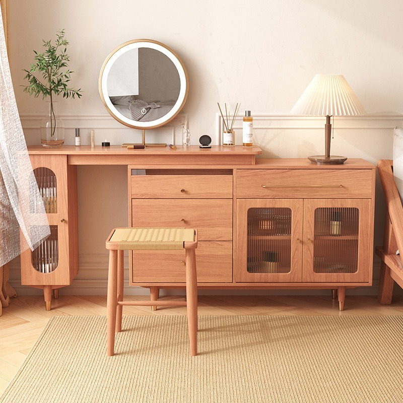 Japanese style corner dressing table, modern and simple small-sized makeup table, bedroom vanity, TV cabinet and storage cabinet combined.-Smart-Living