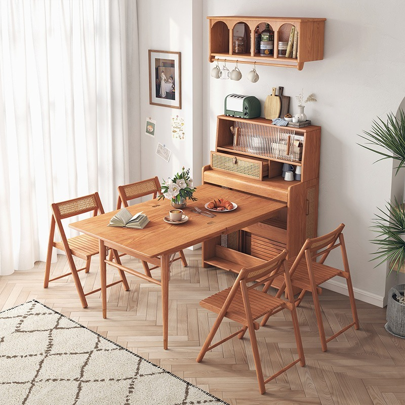 Japanese-style foldable dining table, household small apartment modern minimalist rectangular solid wood dining table and chair combination.-Smart-Living