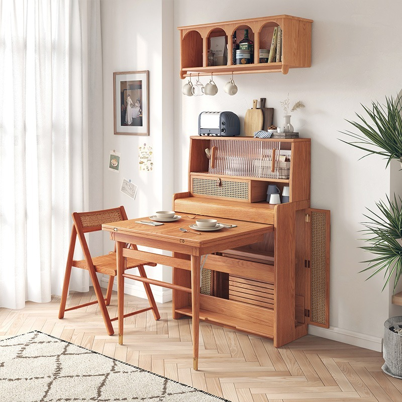 Japanese-style foldable dining table, household small apartment modern minimalist rectangular solid wood dining table and chair combination.-Smart-Living