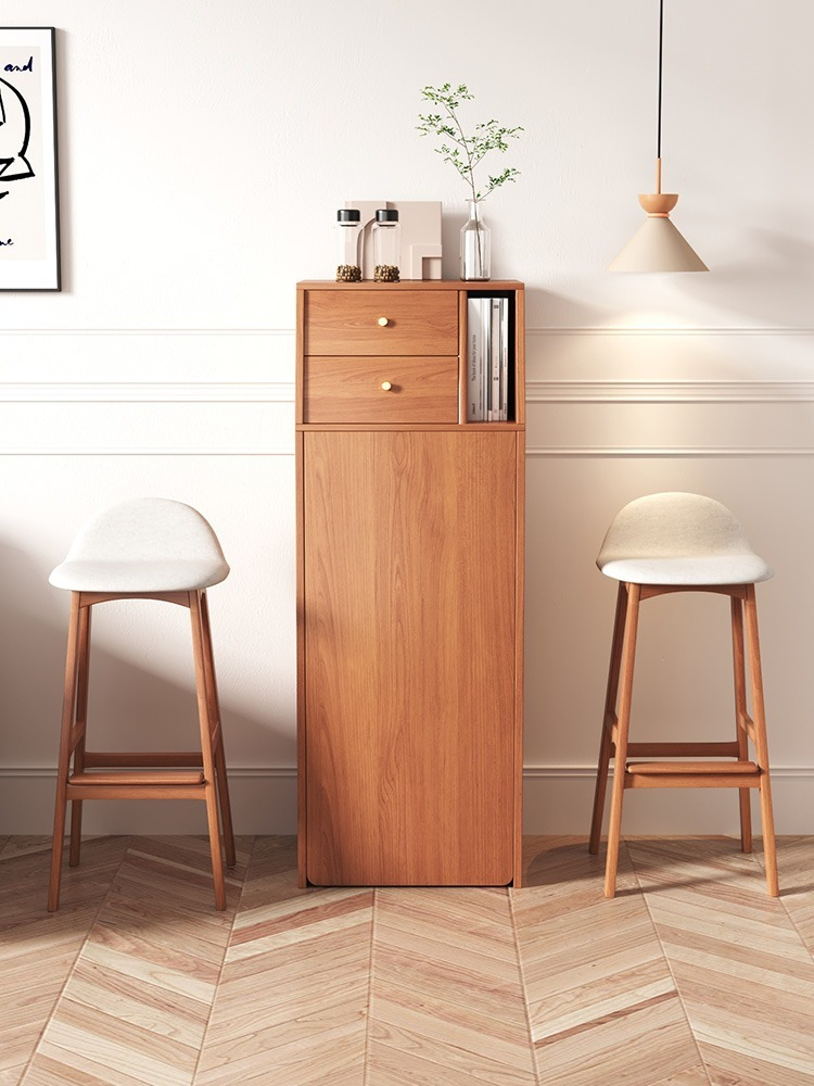 Modern minimalist folding bar table and dining table combination Nordic household small-sized living room divider high-footed table with storage wine cabinet-Smart-Living