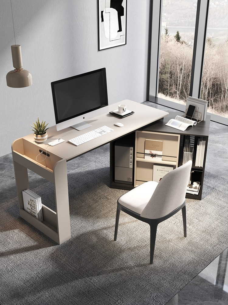 Nordic-style luxury corner desk, double-person small apartment office desk, desktop computer desk combination, study writing desk integrated.-Smart-Living