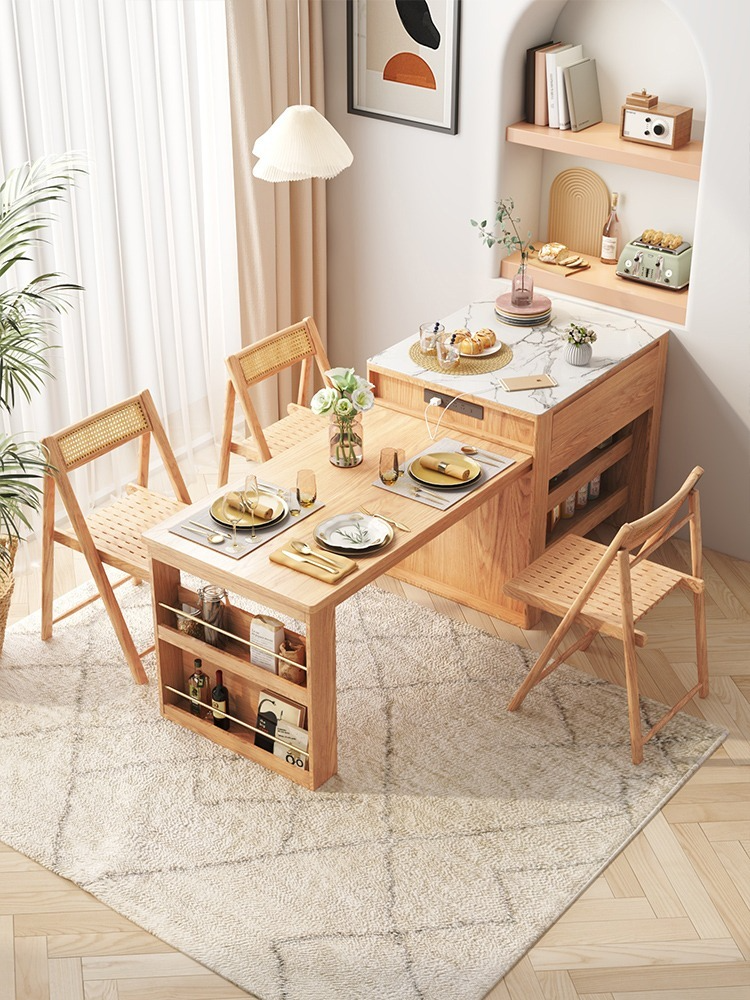 Warners island table dining table integrated pull out home small modern simple premium rock slab kitchen bar table-Smart-Living