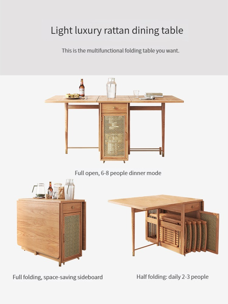 Warners Scandinavian storage table and chairs folding dining table solid wood legs small household home simple senior rectangular dining table-Smart-Living