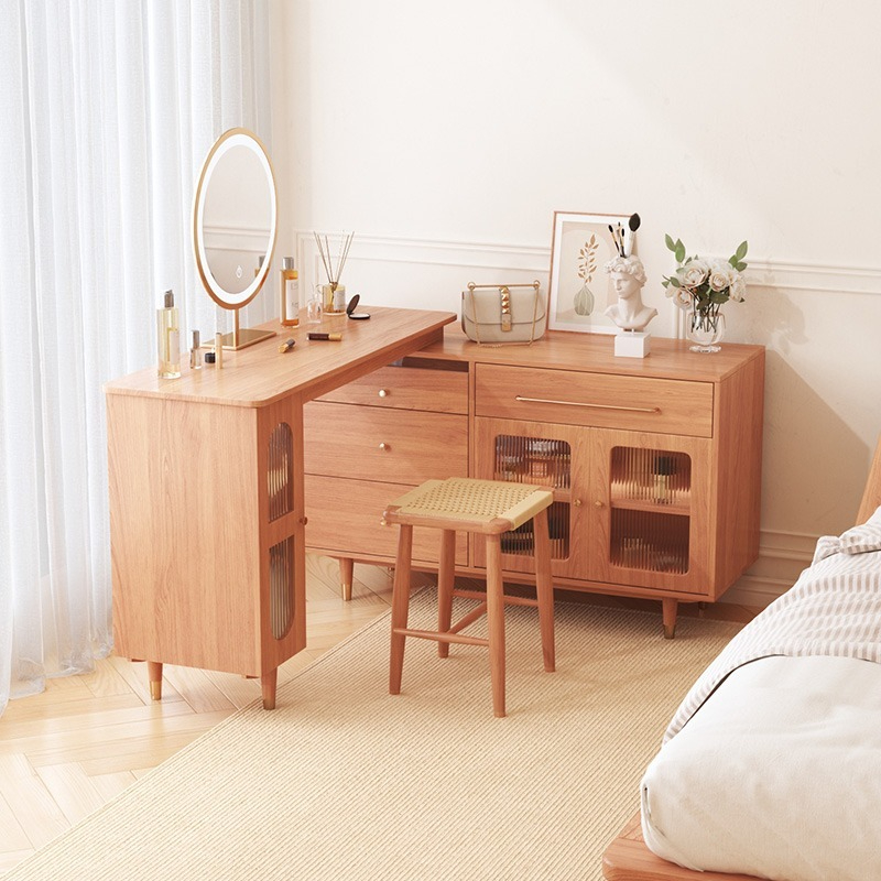 Japanese style corner dressing table, modern and simple small-sized makeup table, bedroom vanity, TV cabinet and storage cabinet combined.-Smart-Living