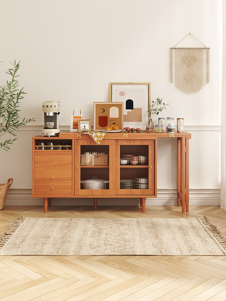 Japanese-style folding dining table and sideboard combination storage, modern and simple small-sized multi-functional retractable dining table for household use.-Smart-Living