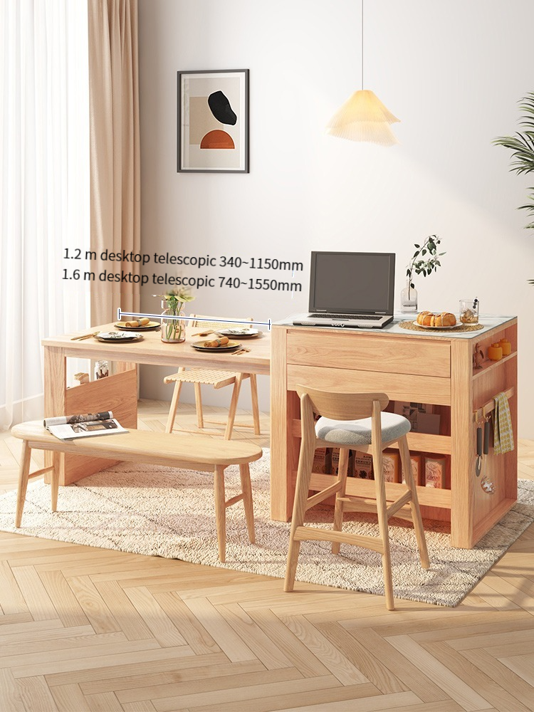 Warners island table dining table integrated pull out home small modern simple premium rock slab kitchen bar table-Smart-Living