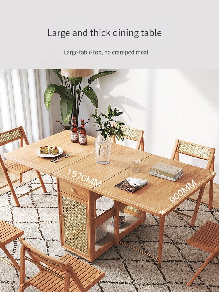 Warners Scandinavian storage table and chairs folding dining table solid wood legs small household home simple senior rectangular dining table-Smart-Living