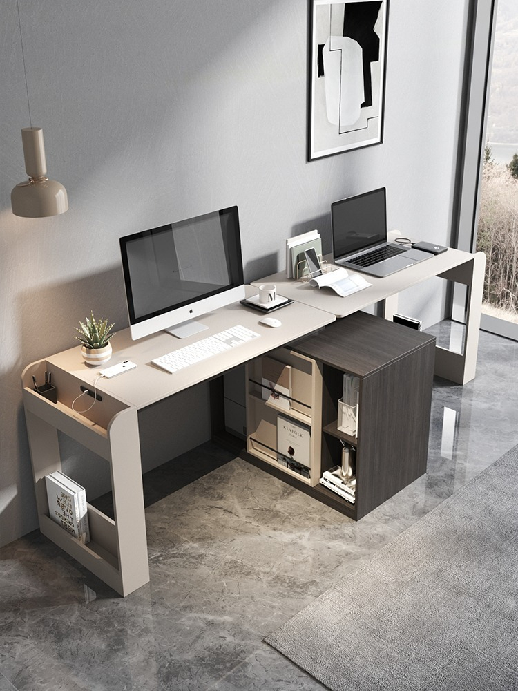 Nordic-style luxury corner desk, double-person small apartment office desk, desktop computer desk combination, study writing desk integrated.-Smart-Living
