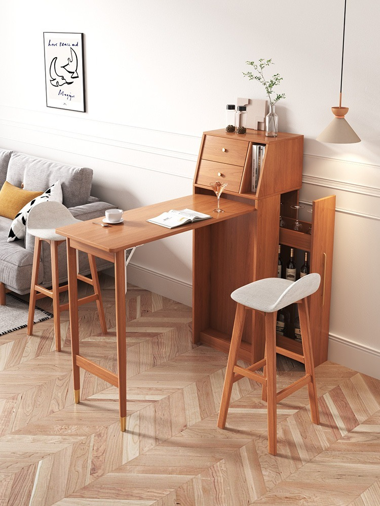 Modern minimalist folding bar table and dining table combination Nordic household small-sized living room divider high-footed table with storage wine cabinet-Smart-Living