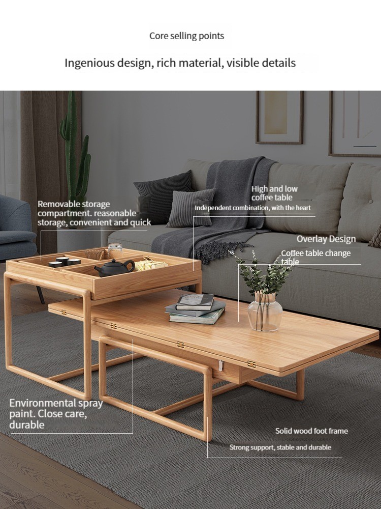 [Showroom display sample]Huanas multifunctional lifting coffee table dining table dual-use folding creative small household solid wood legs coffee-Smart-Living