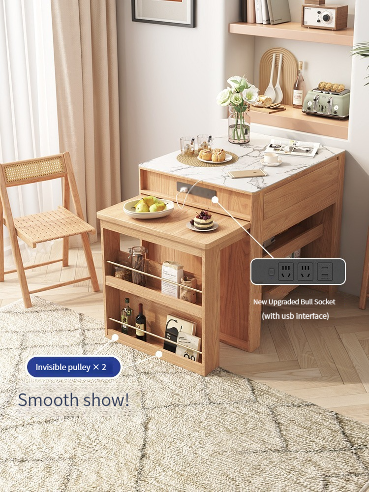 Warners island table dining table integrated pull out home small modern simple premium rock slab kitchen bar table-Smart-Living